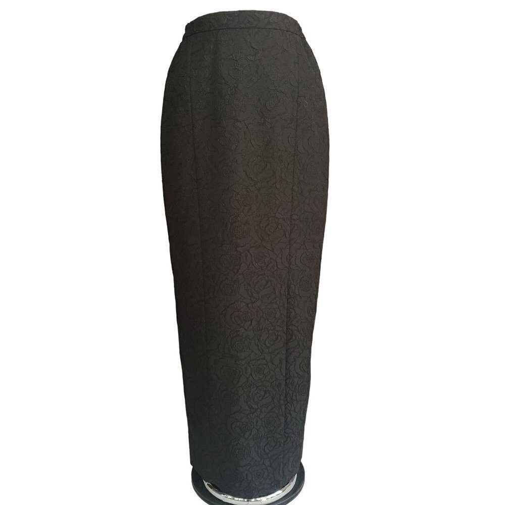 Champagne Black Floral Lace Party Cocktail Glitter High Slit Maxi Skirt Size 10